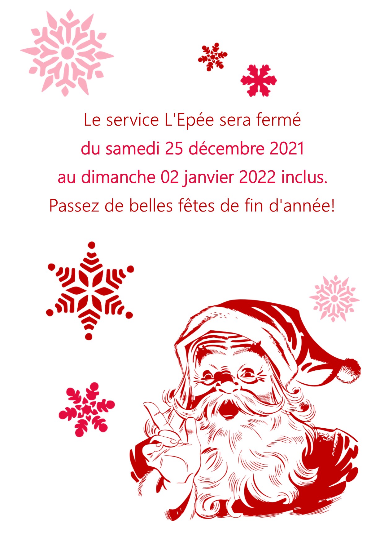 Fermeture Noel 2021-2022